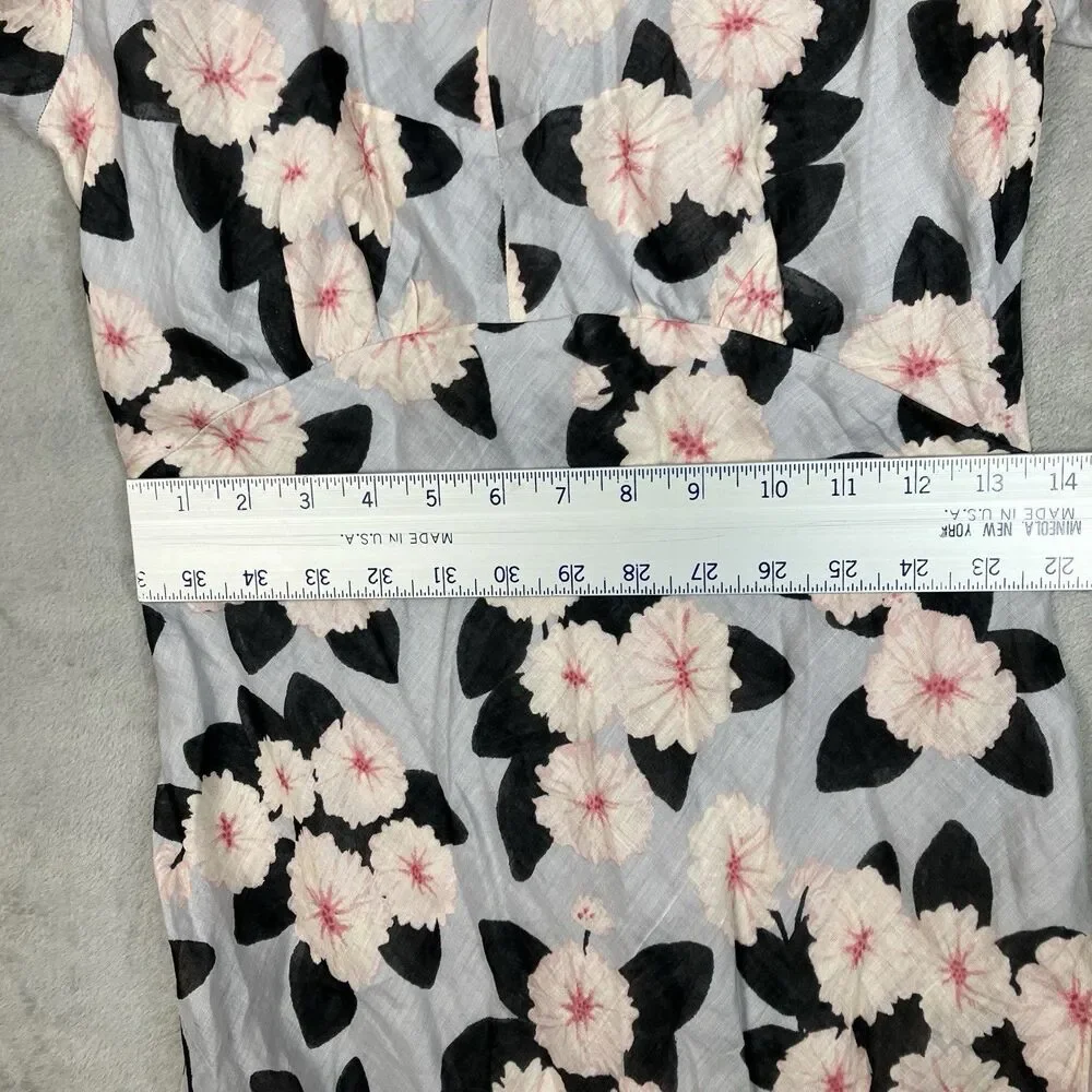 J Crew Ramie Midi Dress Womens 2 Pink Ruffle Hem Poppy Floral V Neck CT303